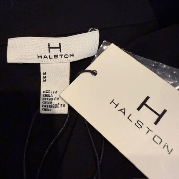 NWT Halston Long Sheer Tunic Top Black Side Slits Button Front Size Medium - Picture 5 of 12